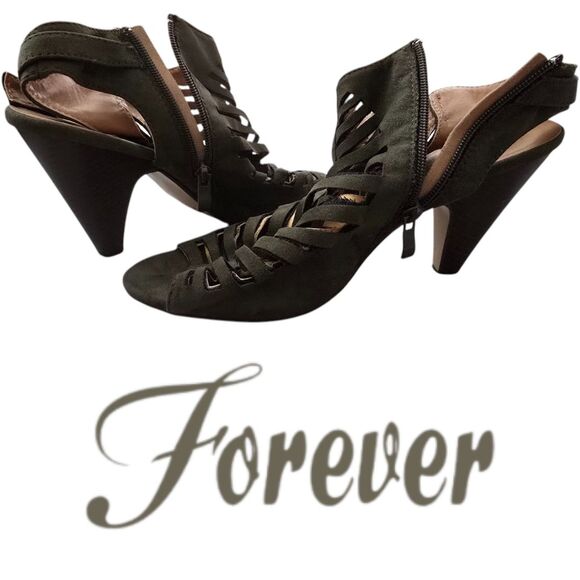 Forest Green 3.5" Block High Heel Peep Toe Ankle Zipper Gladiator Sandal Size 10 - Picture 1 of 4